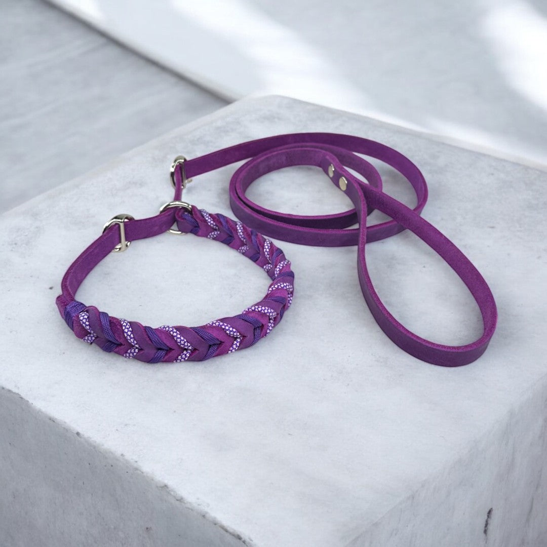 Guinzaglio Retriever in Cuoio Nabuk Viola – Robusto, Elegante e Confortevole per Cani di Tutte le Taglie