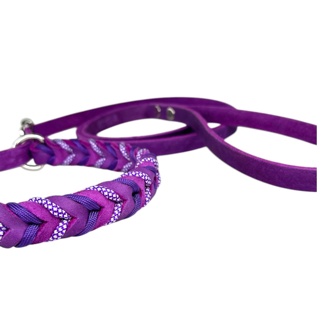 Guinzaglio Retriever in Cuoio Nabuk Viola – Robusto, Elegante e Confortevole per Cani di Tutte le Taglie