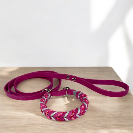 Guinzaglio Retriever in Cuoio Nabuk Fucsia – Robusto, Elegante e Confortevole per Cani di Tutte le Taglie