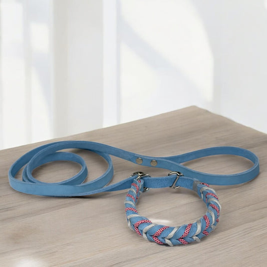 Guinzaglio Retriever in Cuoio Nabuk Azzurro – Robusto, Elegante e Confortevole per Cani di Tutte le Taglie