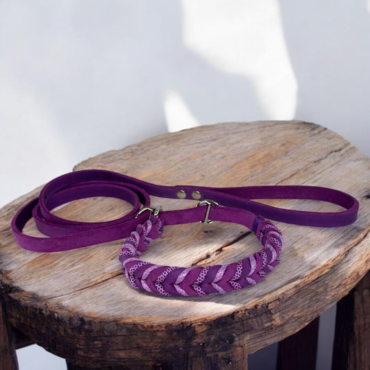 Guinzaglio Retriever in Cuoio Nabuk Viola – Robusto, Elegante e Confortevole per Cani di Tutte le Taglie